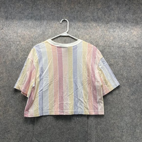 Nike Shirt Women Medium Ladies Pink Blue Striped Athletic Tee Vintage Cropped - Picture 10 of 10